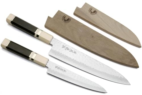 Yoshihiro VG-10 46-Layer Hammered Damascus Gyuto 210 mm & Petty 150 mm Set